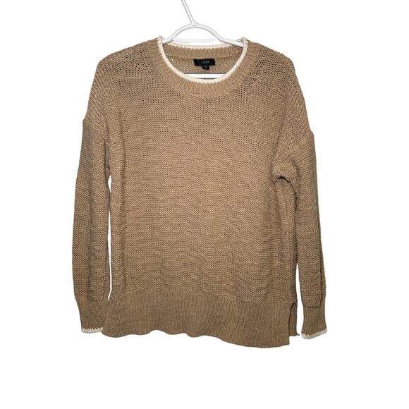 J Crew tan knit crew neck sweater womens small style AR538 preppy classic - Picture 1 of 8